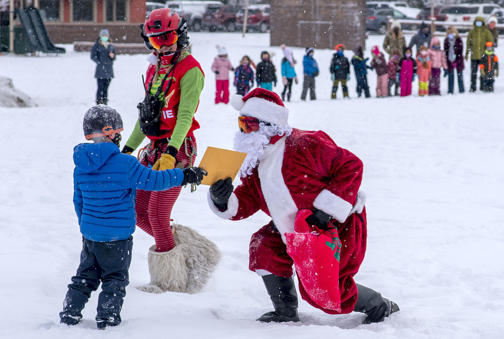 Santa visits in helicopter